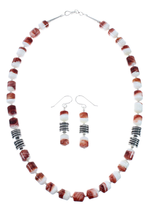 Oyster Shell Genuine Sterling Silver Navajo Bead Necklace Set JX130264