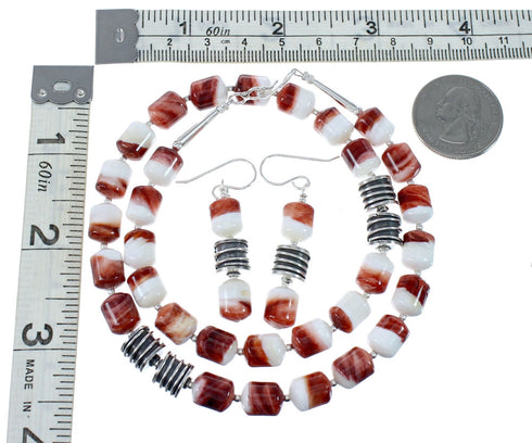 Oyster Shell Genuine Sterling Silver Navajo Bead Necklace Set JX130264