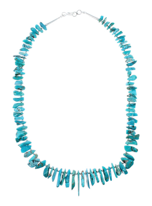 Native American Authentic Sterling Silver Turquoise Bead Necklace JX130338