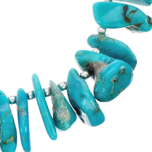 Native American Authentic Sterling Silver Turquoise Bead Necklace JX130338