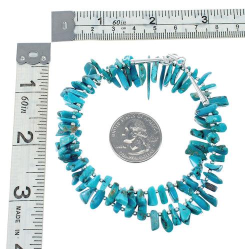 Native American Authentic Sterling Silver Turquoise Bead Necklace JX130338