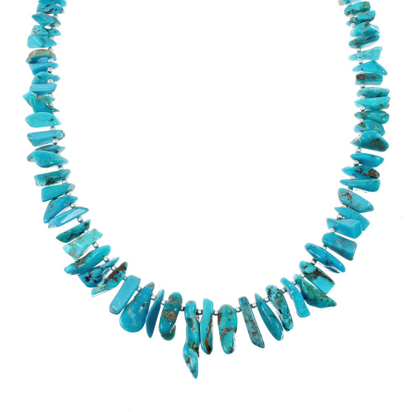 Native American Authentic Sterling Silver Turquoise Bead Necklace JX130339