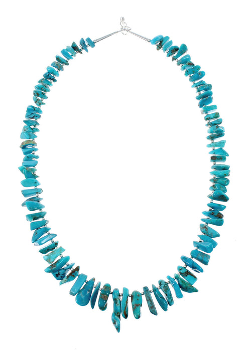 Native American Authentic Sterling Silver Turquoise Bead Necklace JX130339