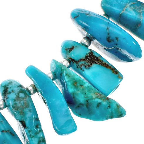 Native American Authentic Sterling Silver Turquoise Bead Necklace JX130339