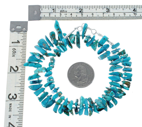 Native American Authentic Sterling Silver Turquoise Bead Necklace JX130339