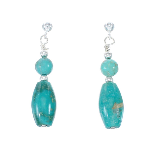 Native American Turquoise Sterling Silver Bead Post Dangle Earrings JX130341