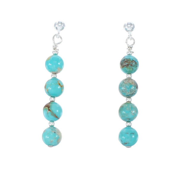 Native American Turquoise Sterling Silver Bead Post Dangle Earrings JX130342