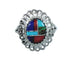 Southwestern Manmade Multicolor Inlay Sterling Silver Ring Size 6-3/4 JX130345