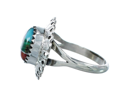 Southwestern Manmade Multicolor Inlay Sterling Silver Ring Size 6-3/4 JX130345