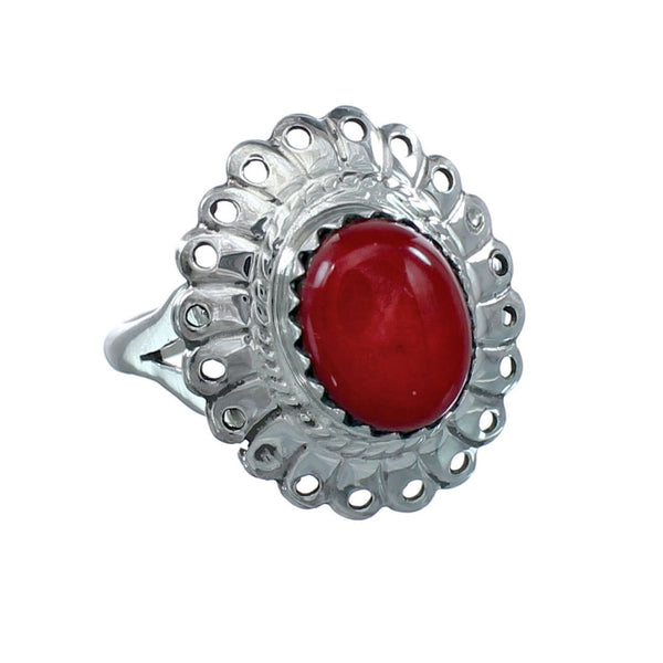 Southwestern Coral Sterling Silver Ring Size 5-3/4 JX130353