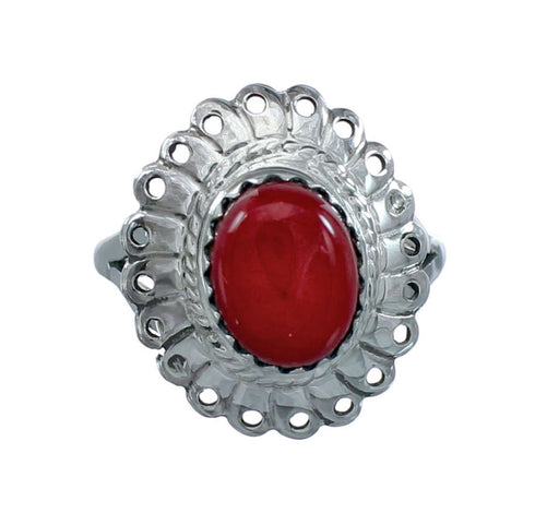Southwestern Coral Sterling Silver Ring Size 6-1/4 JX130351