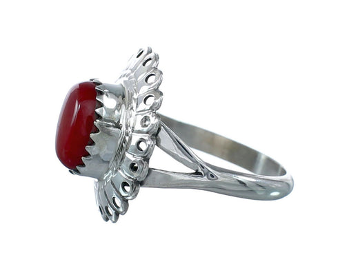 Southwestern Coral Sterling Silver Ring Size 5-3/4 JX130353