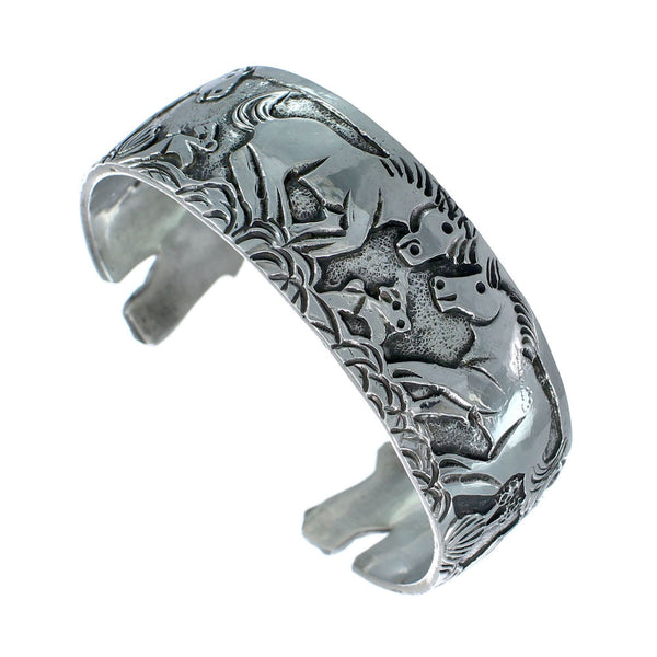 Native American Navajo Sterling Silver Horse Cuff Bracelet JX130600