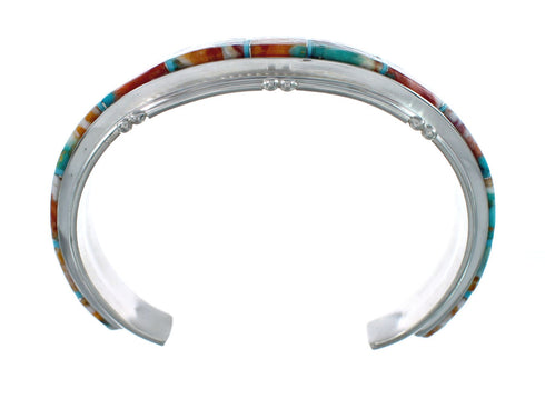 Multicolor Inlay Genuine Sterling Silver Navajo Cuff Bracelet JX130621