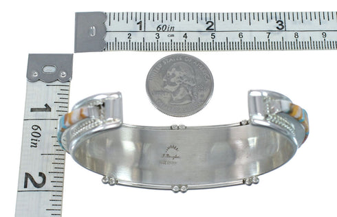 Multicolor Inlay Genuine Sterling Silver Navajo Cuff Bracelet JX130621