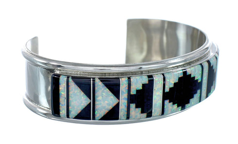 Opal And Jet Inlay Genuine Sterling Silver Zuni Cuff Bracelet JX130611