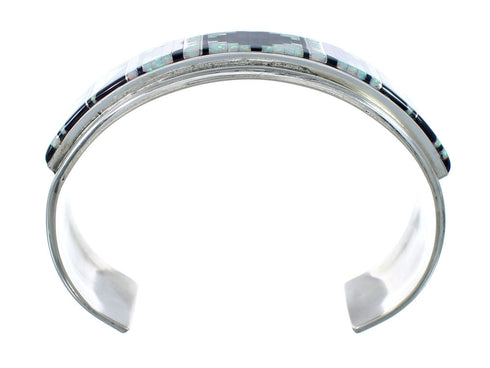 Opal And Jet Inlay Genuine Sterling Silver Zuni Cuff Bracelet JX130611