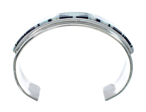 Opal And Jet Inlay Genuine Sterling Silver Zuni Cuff Bracelet JX130612