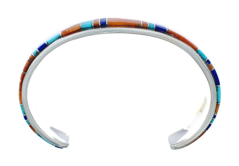 Multicolor Inlay Genuine Sterling Silver Navajo Cuff Bracelet JX130619