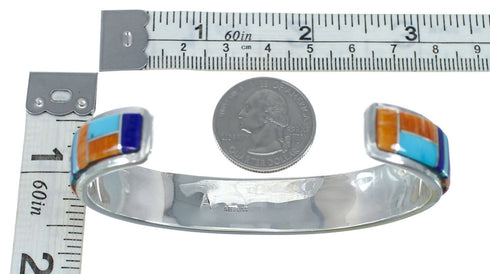 Multicolor Inlay Genuine Sterling Silver Navajo Cuff Bracelet JX130619