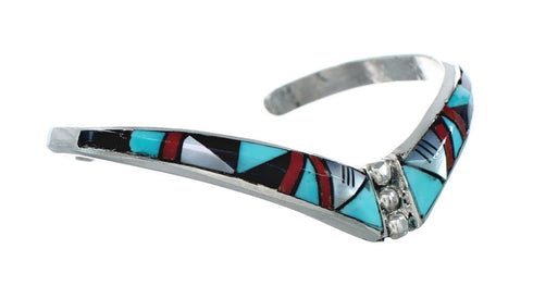 Multicolor Inlay Genuine Sterling Silver Zuni Cuff Bracelet JX130615
