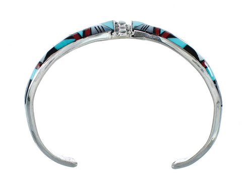 Multicolor Inlay Genuine Sterling Silver Zuni Cuff Bracelet JX130615
