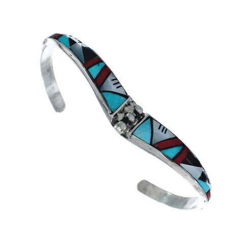 Multicolor Inlay Genuine Sterling Silver Zuni Cuff Bracelet JX130616