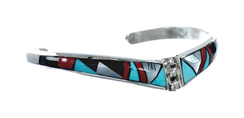 Multicolor Inlay Genuine Sterling Silver Zuni Cuff Bracelet JX130616
