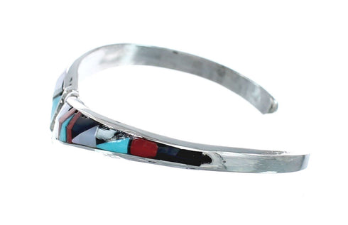Multicolor Inlay Genuine Sterling Silver Zuni Cuff Bracelet JX130616
