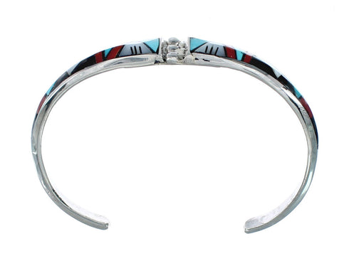 Multicolor Inlay Genuine Sterling Silver Zuni Cuff Bracelet JX130616
