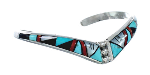 Multicolor Inlay Genuine Sterling Silver Zuni Cuff Bracelet JX130617