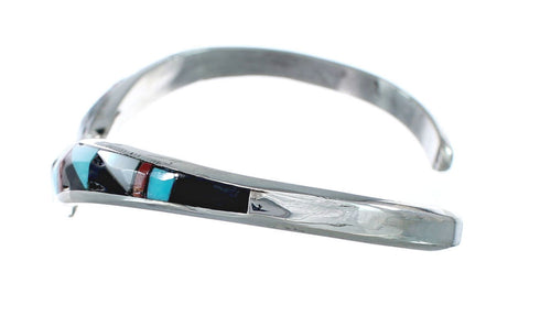 Multicolor Inlay Genuine Sterling Silver Zuni Cuff Bracelet JX130617
