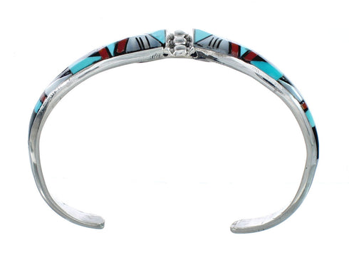 Multicolor Inlay Genuine Sterling Silver Zuni Cuff Bracelet JX130617