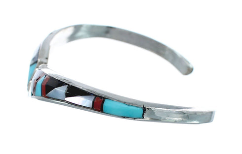 Multicolor Inlay Genuine Sterling Silver Zuni Cuff Bracelet JX130618
