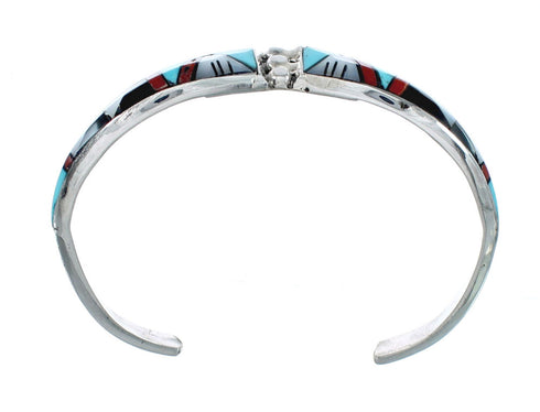 Multicolor Inlay Genuine Sterling Silver Zuni Cuff Bracelet JX130618
