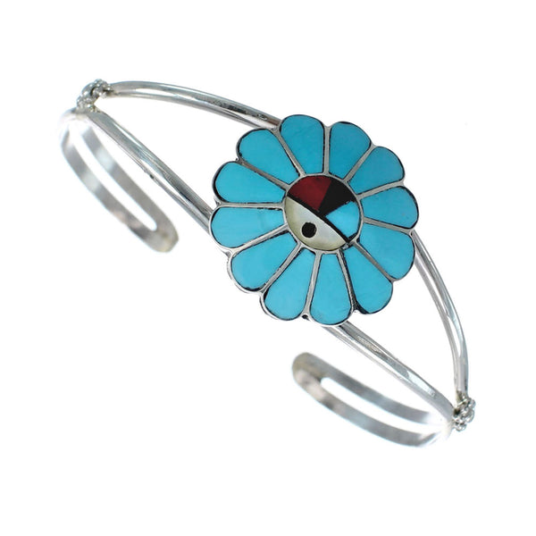 Zuni Multicolor Sunface Authentic Sterling Silver Cuff Bracelet JX130622