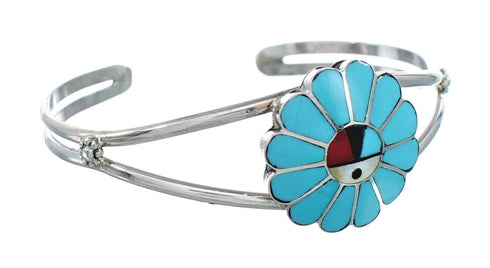Zuni Multicolor Sunface Authentic Sterling Silver Cuff Bracelet JX130622