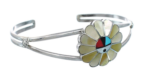 Zuni Multicolor Sunface Authentic Sterling Silver Cuff Bracelet JX130623