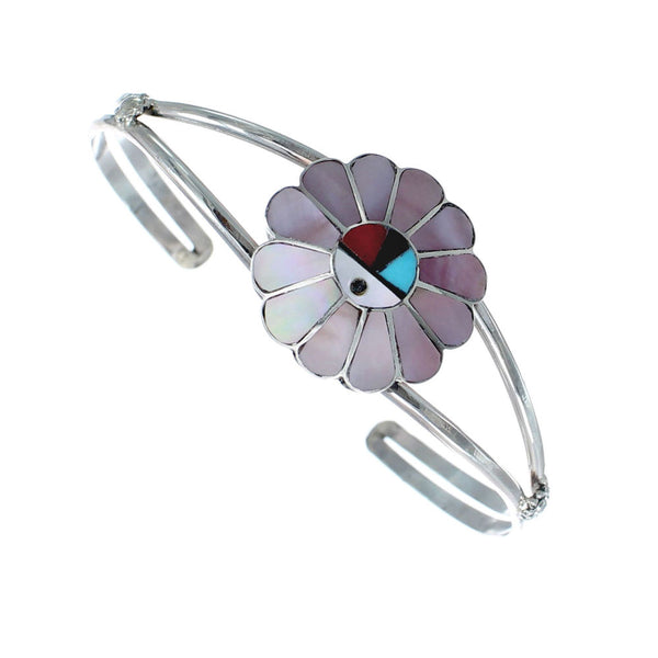 Zuni Multicolor Sunface Authentic Sterling Silver Cuff Bracelet JX130624