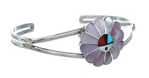 Zuni Multicolor Sunface Authentic Sterling Silver Cuff Bracelet JX130624