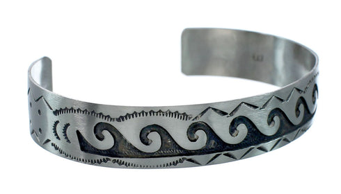 Native American Navajo Water Wave Sterling Silver Cuff Bracelet JX130595