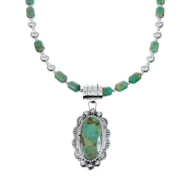 Navajo Turquoise Sterling Silver Bead Necklace And Pendant Set JX130626