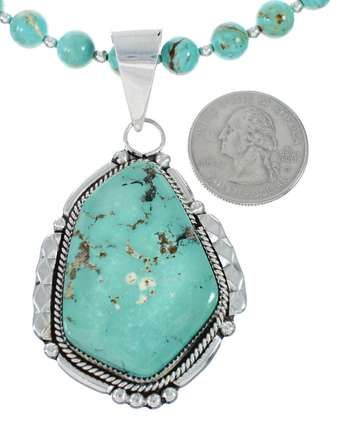 Zuni Turquoise Sterling Silver Bead Necklace And Pendant Set JX130627