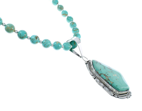Zuni Turquoise Sterling Silver Bead Necklace And Pendant Set JX130627