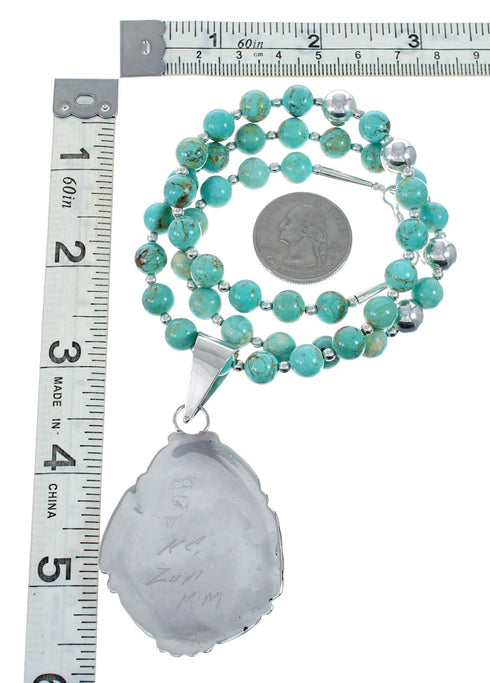 Zuni Turquoise Sterling Silver Bead Necklace And Pendant Set JX130627