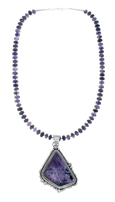 Purple Charoite Navajo Sterling Silver Bead Necklace Set JX130649