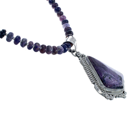 Purple Charoite Navajo Sterling Silver Bead Necklace Set JX130649
