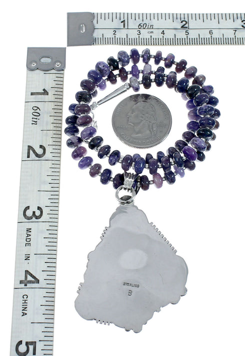 Purple Charoite Navajo Sterling Silver Bead Necklace Set JX130649