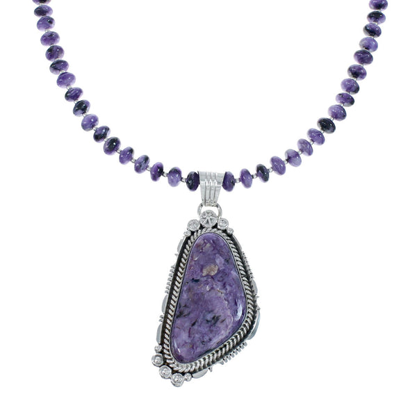 Purple Charoite Navajo Sterling Silver Bead Necklace Set JX130650