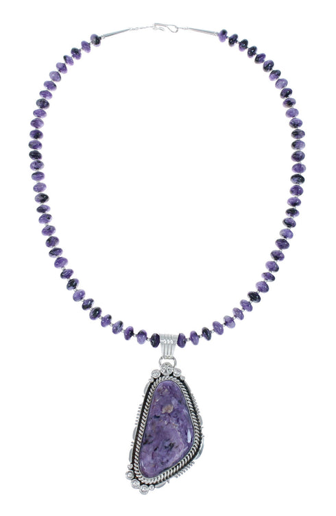 Purple Charoite Navajo Sterling Silver Bead Necklace Set JX130650